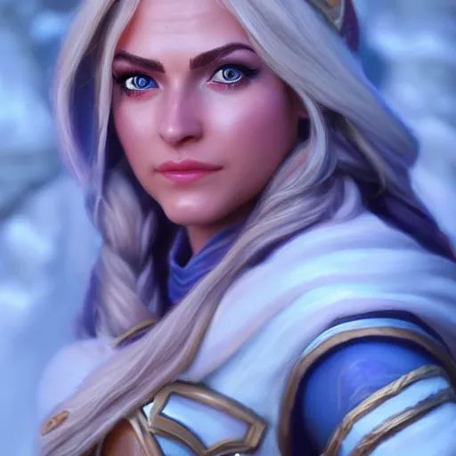 Image similar to realistic still of jaina proudmoore amazing details 8 k beautiful ultra realistic sharp focus cinematic lightning in the style of dandonfuga artstation