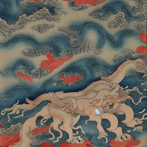 Prompt: classic of mountains and seas, qilin, chinese style, exaggerated color