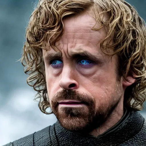 Prompt: Ryan Gosling as Tyrion Lannister, still from Game of Thrones, tv show, detailed, 4K