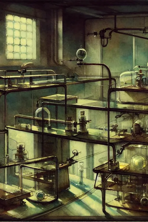 Image similar to ( ( ( ( ( 1 9 5 0 s retro science fiction laboratory interior scene. muted colors. ) ) ) ) ) by jean - baptiste monge!!!!!!!!!!!!!!!!!!!!!!!!!!!!!!