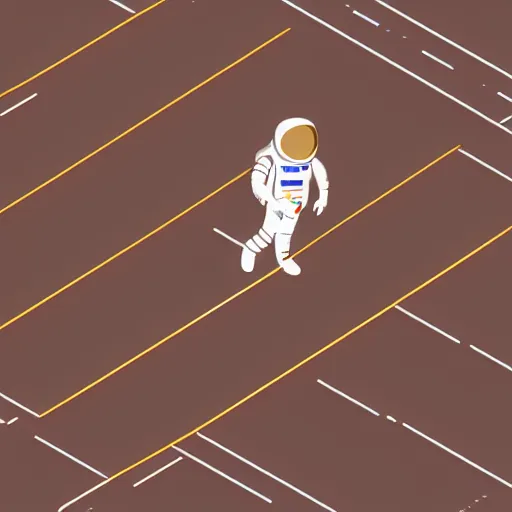 Prompt: spaceman walking on catwalk that leads no where, surrounded by stars, isometric view