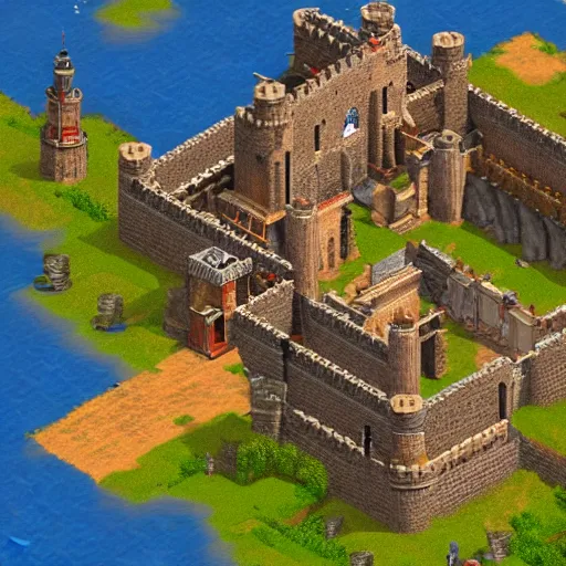 Prompt: isometric view, castle in the game Age of Empires 4