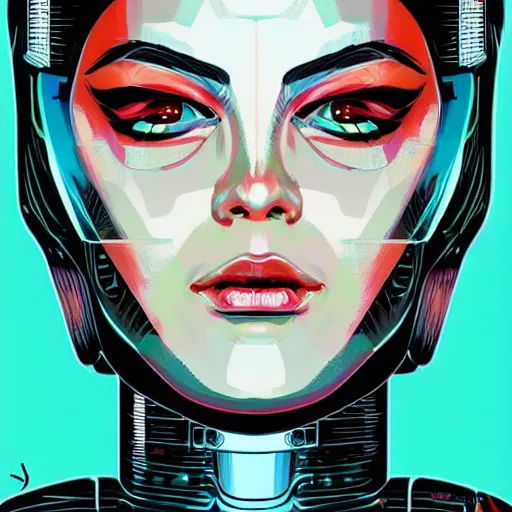 Image similar to a portrait of a female android, by Dan Mumford and Sandra Chevrier