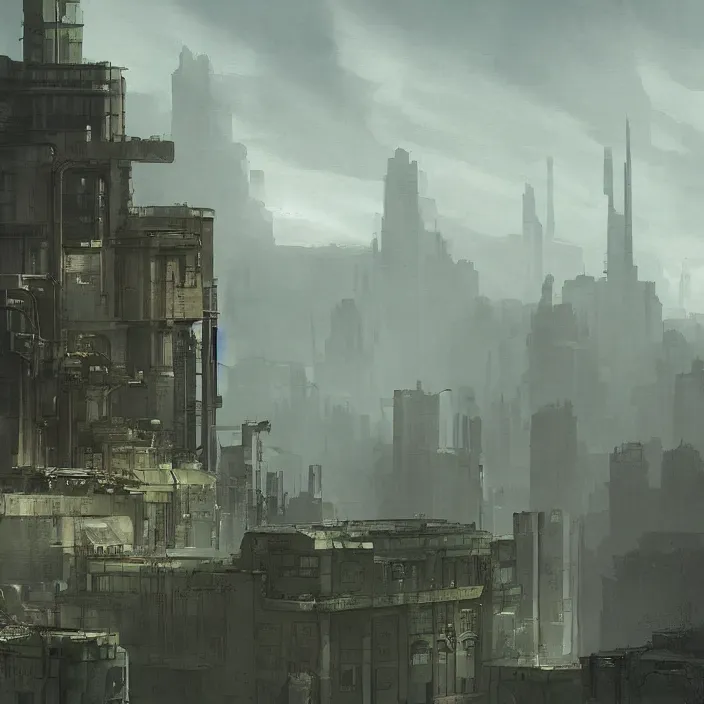 Image similar to a building in a serene landscape, dieselpunk