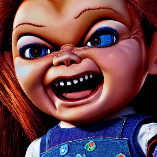 Image similar to stunning awe inspiring chucky the killer doll pixar movie, movie still 8 k hdr atmospheric lighting