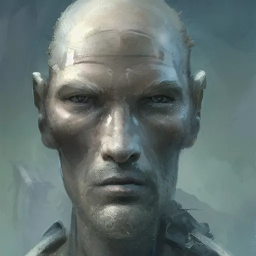 Prompt: a neolithic priest, male, cybernetically enhanced, sci fi character portrait by greg rutkowski, craig mullins