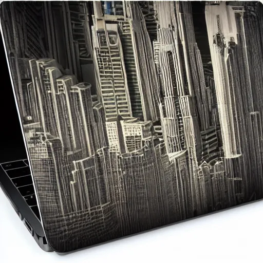 Image similar to a city built on the keyboard of a macbook, ultra detailed