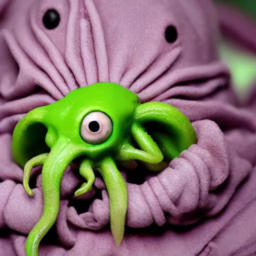 Image similar to baby cthulhu, macro photograph with shallow dof, adorable, freaky