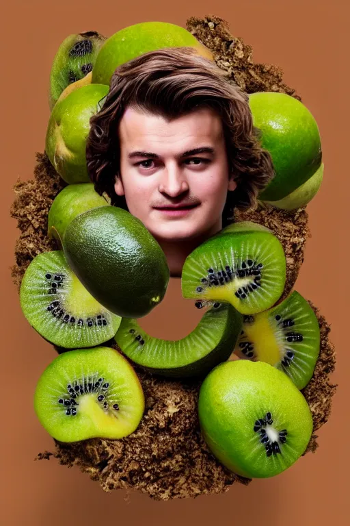 Prompt: 📷 joe keery as kiwi fruit 🥝, made of food, head portrait, dynamic lighting, 4 k