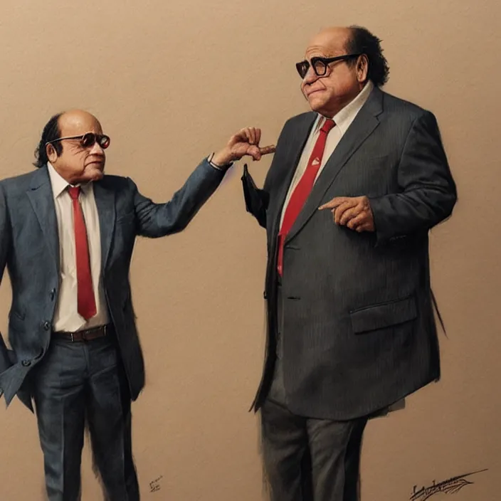 Prompt: danny devito and an indian wearing a suit, elegant, real life skin, intricate artwork, high detailed, artstation, concept art, smooth, sharp focus, art by artgerm and greg rutkowski