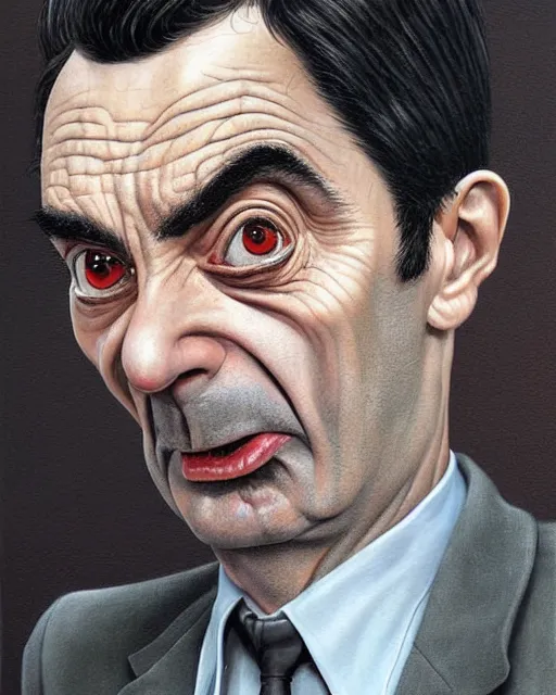 Prompt: portrait of mr bean, gritty, dark, very detailed, hyperrealistic, very detailed painting by Glenn Fabry, by Joao Ruas
