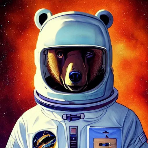 Prompt: a bear in a astronaut suit and walter white, intricate, walter white, highly detailed, digital painting, artstation, concept art, smooth, sharp focus, illustration, walter white, unreal engine 5, 8 k, art by artgerm and greg rutkowski and alphonse mucha