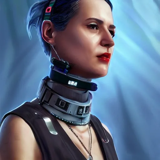 Prompt: joe biden cyberpunk wearing technological collar around neck, realistic, art, beautiful, 4K, collar, choker, collar around neck, punk, artstation, detailed, female, woman, choker, dark, collar, choker,