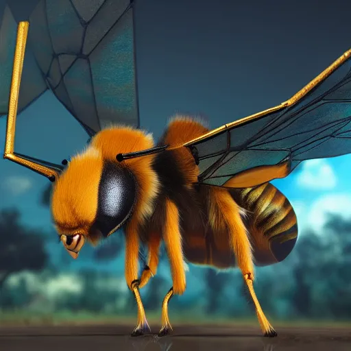 Image similar to photography of a realistic beedrill animal, ultra detailed, 8 k, cinematic lighting, natural background, trending on artstation, pokemon