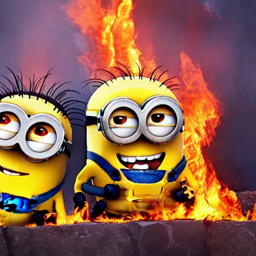 Prompt: minions burning in hell