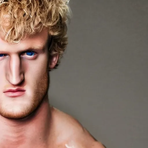 Image similar to a realistic detailed photo of boxer & youtuber logan paul, hypnotized by a watch, blank stare, shiny skin