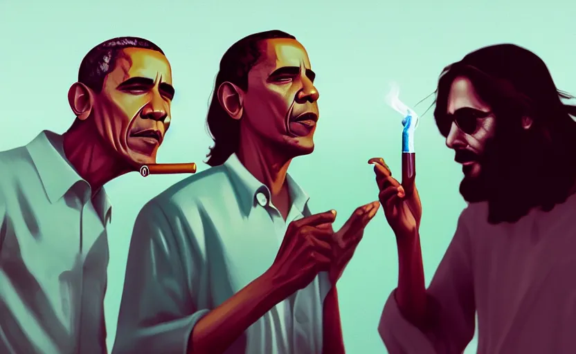 Prompt: Obama and Jesus smoking out by Beeple; 4K; 8K