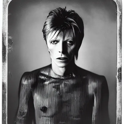 Prompt: wet plate photo of david bowie