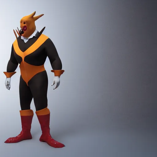 Image similar to Goose-Man, Cheesy supervillain, poorly made costume, overweight, skintight costume, high quality, unreal engine 5 render, high quality render, octane render, photo realistic,