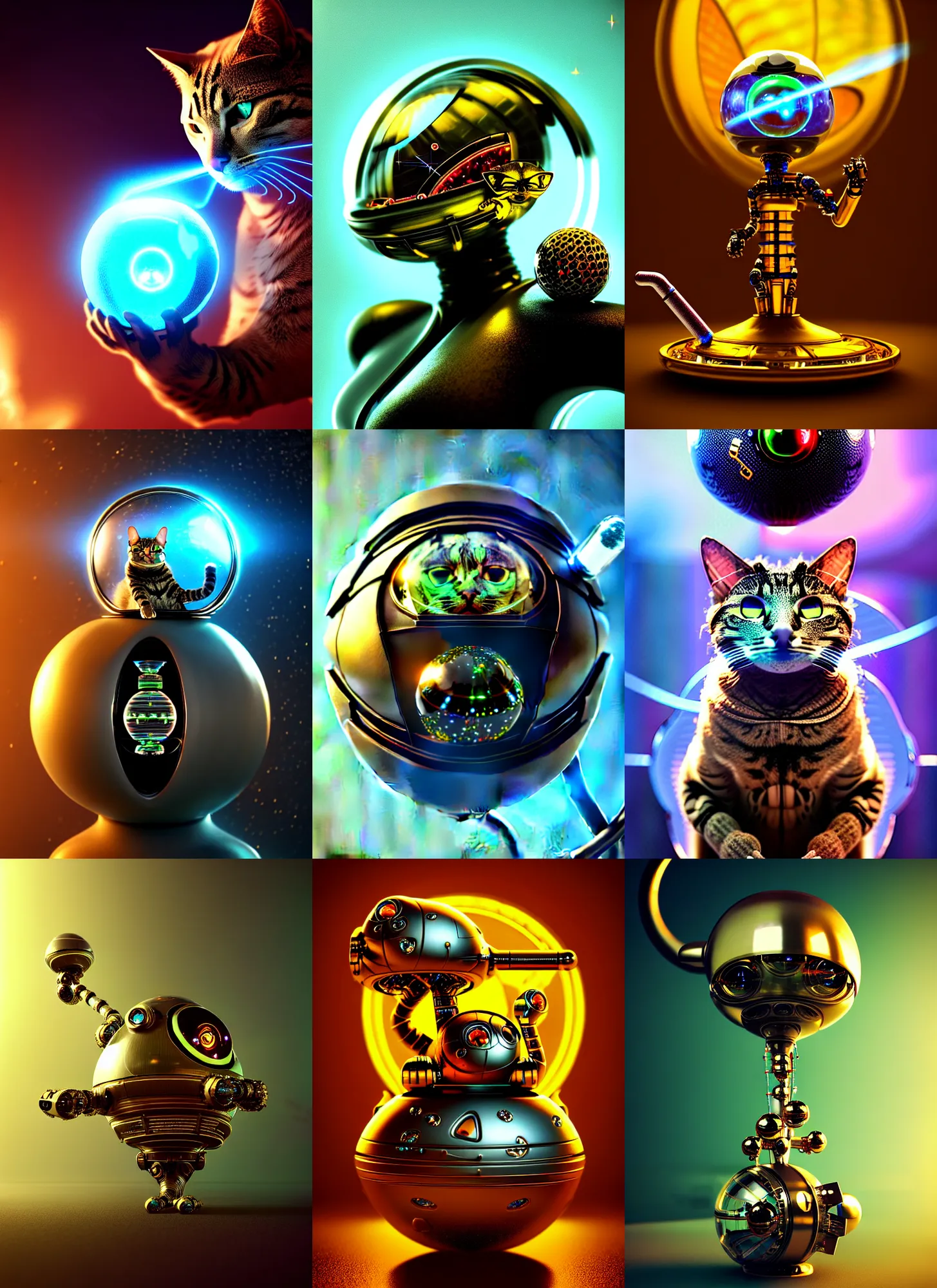 Prompt: cybernetic biotech galactic cat edm spaceship smoking golfball bong | exotic jewelry | glamorous oily soft polished rich ornate modern | weta disney movie still photo | hi - fructose, sci fi fantasy, golden ratio, smooth, octane render, sharp focus, artstation, concept art | beeple, mucha, rutkowski, feng zhu |