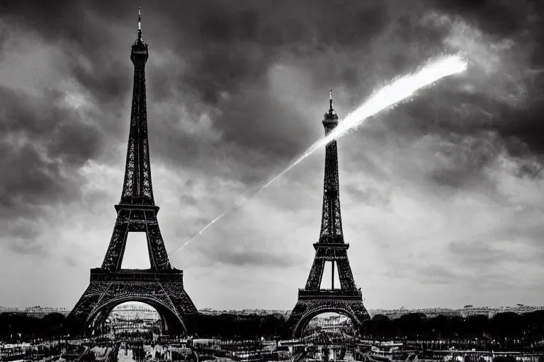 Prompt: the end of the eiffel tower, cinematic photograph, explosion, epic photograph, amazing lighting, destruction, stunning,