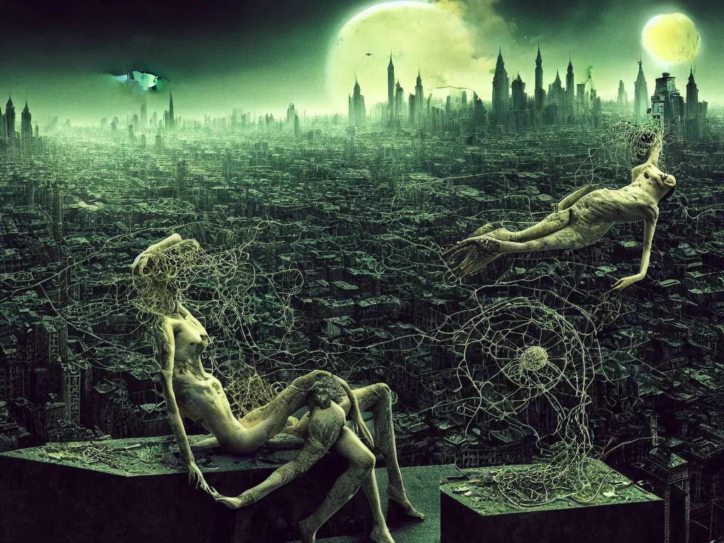 Image similar to highly detailed photo of living is the illusion of dying, trending on deviantart, neo surrealism, sharp focus, 4 k, a lot of little details, octane, masterpiece, art by max ernst