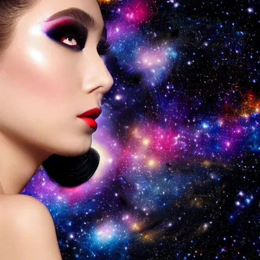 Prompt: Liminal space in outer space as make up look