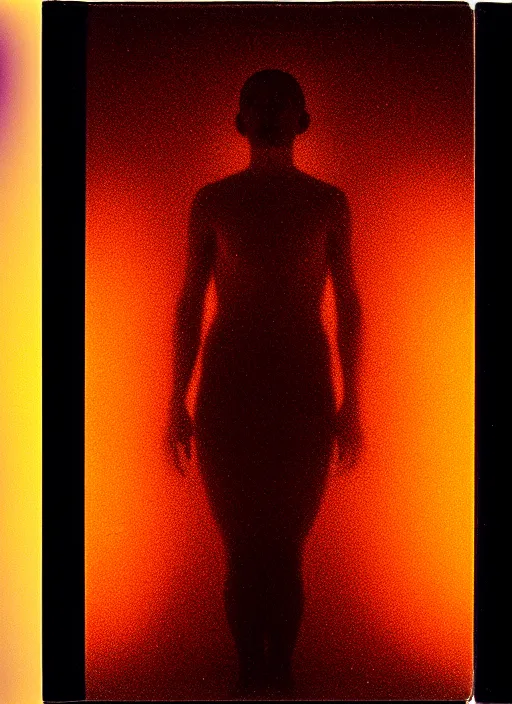 Prompt: realistic scientific documentary photo of a human aura fields three glowing particles, front view 1 9 9 0, life magazine reportage photo, metropolitan museum photo