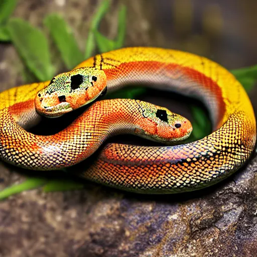 Image similar to “ 4 k photo of colorful poisonous two headed snake, highly realistic ”