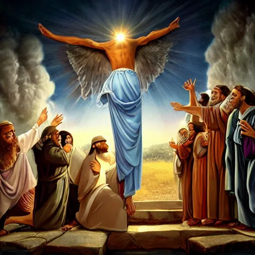 Image similar to photo of the jewish messiah welcoming the redeemed at the gates of heaven