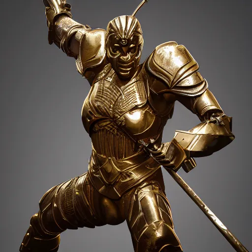 Prompt: portrait of warrior gold statue reflect chrome, 8 k uhd, unreal engine, octane render in the artstyle of finnian macmanus, john park and greg rutkowski