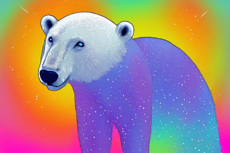 Image similar to a relaxed polar bear looking to the sky by lisa frank, digital art,