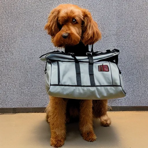 Prompt: a dog with duffle bag