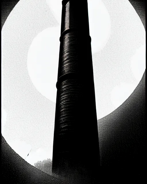 Prompt: low angle shot of a space minaret, steam punk, ink by Frank Miller, beeple rendering, style by Kabuki, b&w hasselblatt