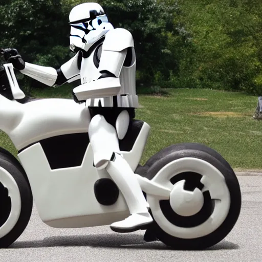 Prompt: stormtrooper riding a motorcycle