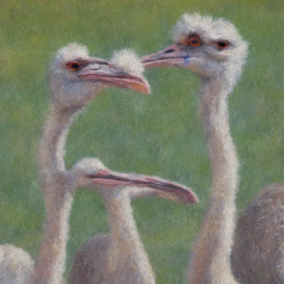 Prompt: an impressionist paint of an ostrich