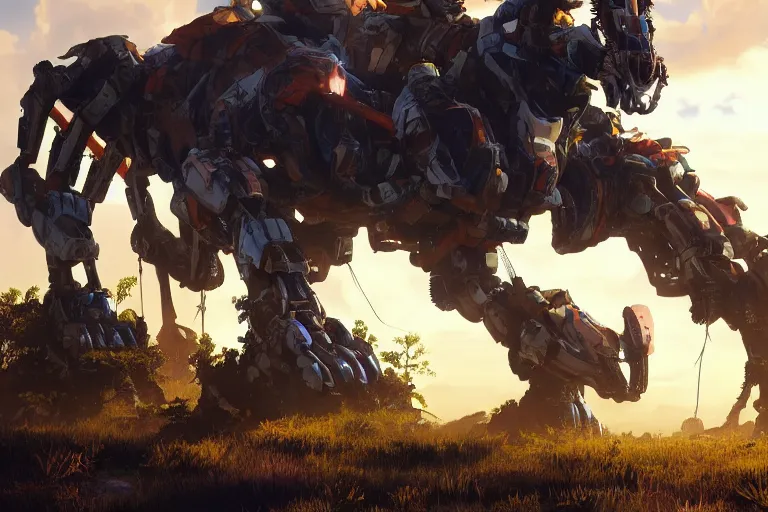 Image similar to tallneck machine mecha animal beast robot of horizon forbidden west horizon zero dawn bioluminiscence global illumination ray tracing hdr fanart arstation by sung choi and eric pfeiffer and gabriel garza and casper konefal