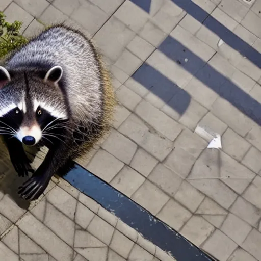 Prompt: giant racoon attacking city