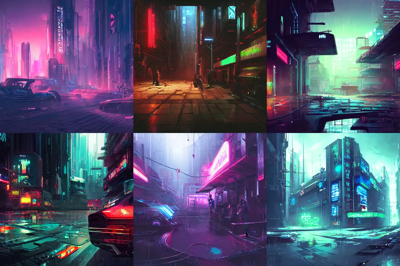 Prompt: point and click adventure game background fantasy cyberpunk neon digital painting by maciej kuciara