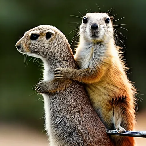 Prompt: Prairie dog riding an Emus to battle