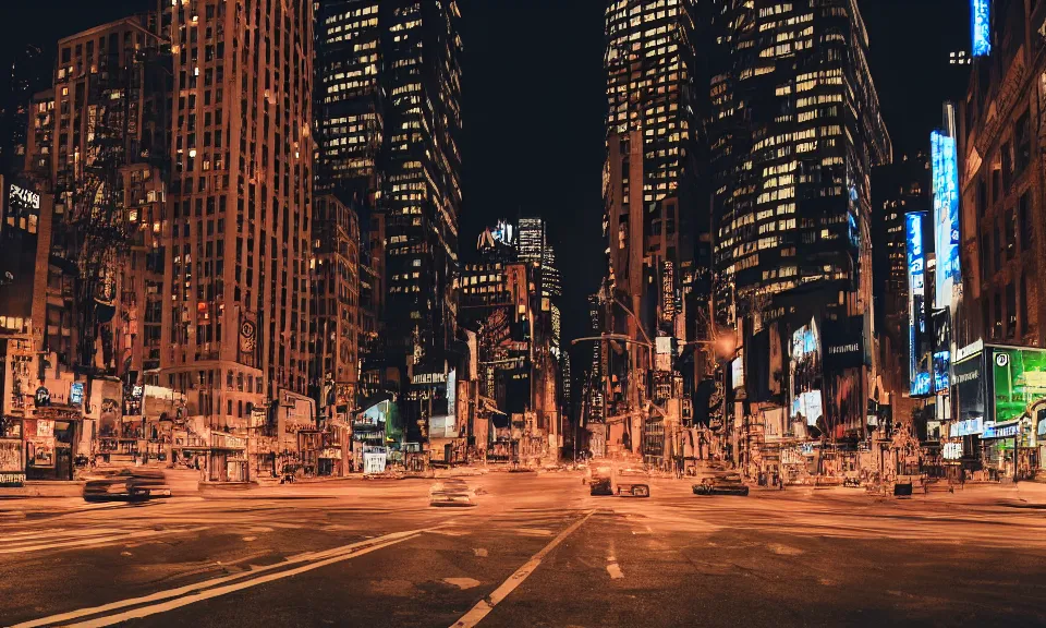 Prompt: photo of the streets of new york city at night