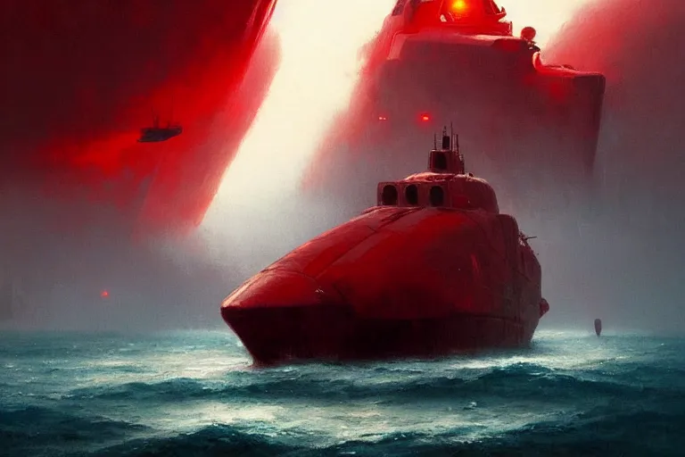 Prompt: the red october by greg rutkowski, beautiful composition, submarine on sea, masterpiece, trending on artstation