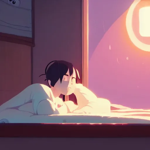 Image similar to let me sleep in, your eyes, like an endless, last sleep, cory loftis, james gilleard, atey ghailan, makoto shinkai, goro fujita, studio ghibli, rim light, exquisite lighting, clear focus, very coherent, plain background