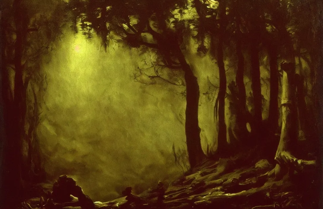 Image similar to surviving painting mythological painting intact flawless ambrotype from 4 k criterion collection remastered cinematography gory horror film, ominous lighting, evil theme wow photo realistic postprocessing intricate painting by john singer sargent paludarium silent terrifying fog painting by albert bierstadt