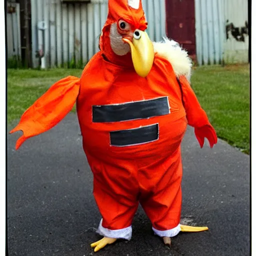 Image similar to chicken dressed as an inmate, real photo