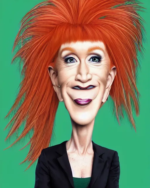 Prompt: kathy griffin as a troll doll, wild green electrified hair, by sam nassour, illustration, caricature