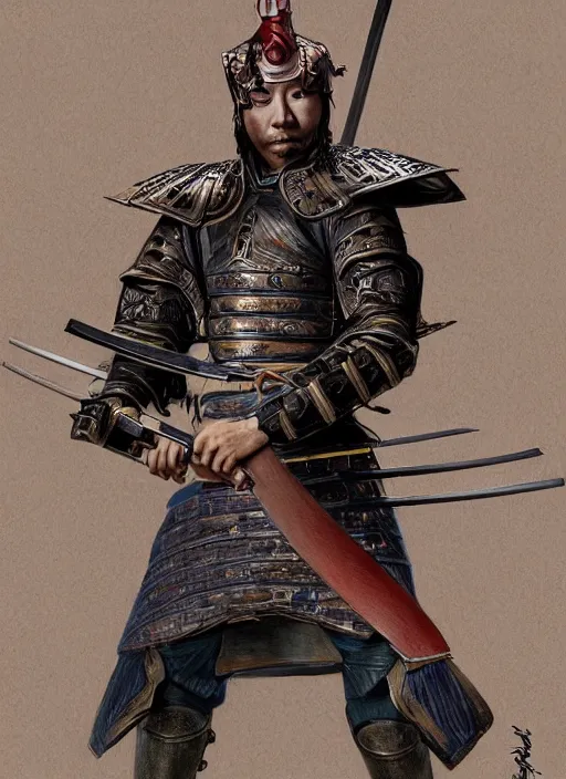Image similar to Portrait of Kenshinn the Samurai Warrior, intricate body, whole body highly detailed, digital painting, artstation, concept art, smooth, sharp focus, illustration, art by Hajime Sorayama