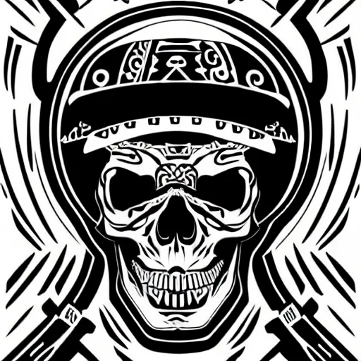 Image similar to illustrator logo of a skull wearing a japanese samurai helmet, digital art, vector graphics, award winning logo, intricate detail