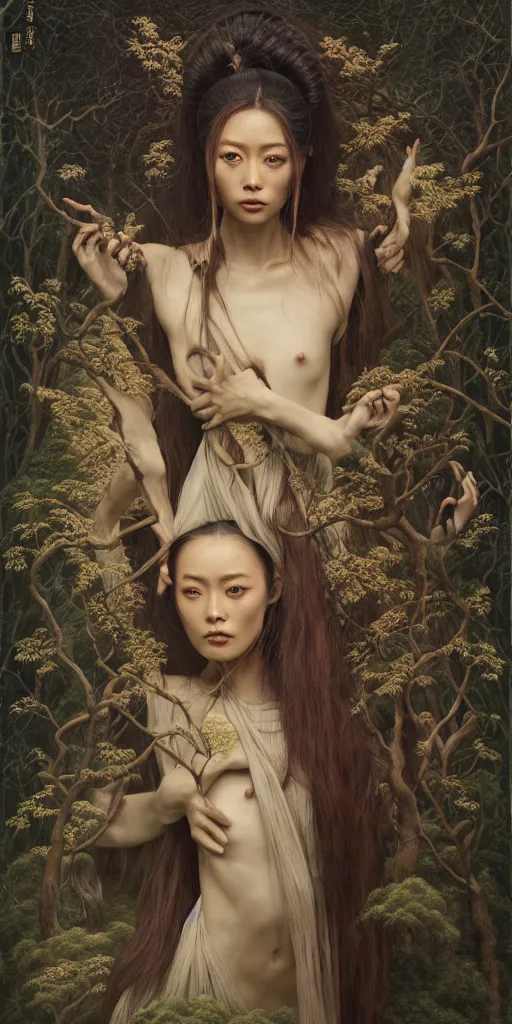 Image similar to wuxia, forest, moonlight, gemma chen, madison beer, angela sarafyan, pinup, intricate beautiful faces, surrealistic painting by agostino arrivabene, vanessa beecroft, anka zhuravleva, mary jane ansell, peter mohbacher, gerald brom