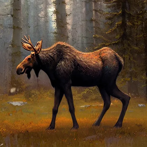 Image similar to moose walking on two legs by greg rutkowski